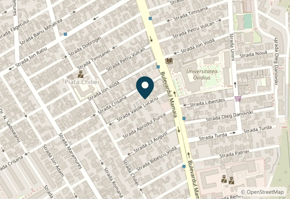 Harta zonei: Creșa - Grădinița - Școala Vila Montessori, Strada Vasile Lucaciu 10, 900573 Constanța. Se deschide în Google Maps.
